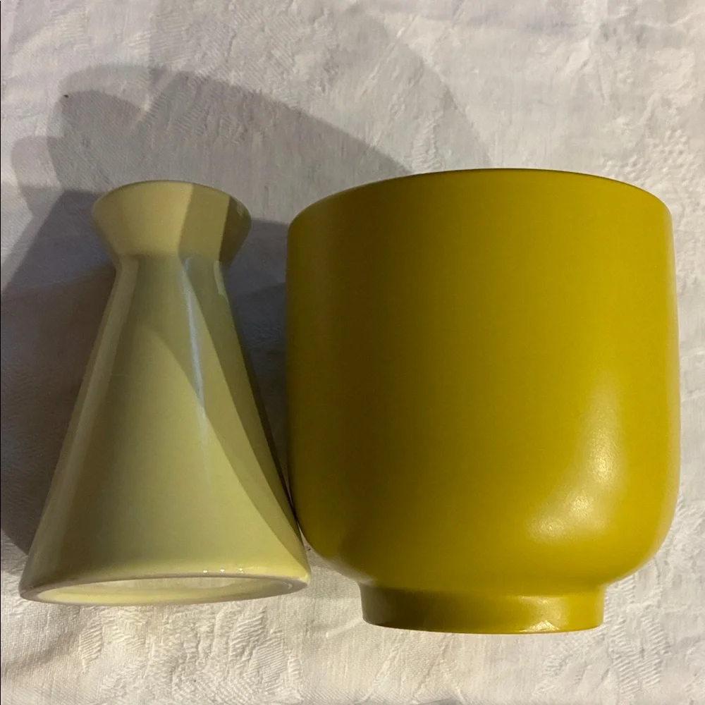 Yellow Vase Set/2 Planter/Vase /Vase Set Very Vibrant and VERY Yellow and Cheery